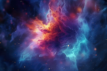 Nebula night starry sky in rainbow colors. Multicolor outer space. Generative AI