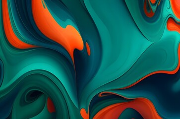 Dynamic Color Flow Background: Intense Emerald Green, Electrifying Teal Blue, and Radiant Coral Orange