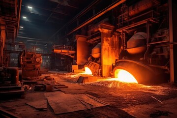 Fototapeta na wymiar inside steel smelting factory activity