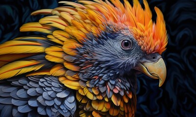 Obraz premium a close up of a colorful bird on a black background. generative ai