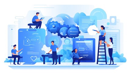 Scene depicting a team of developers working on mobile app development, coding for iOS or Android platforms