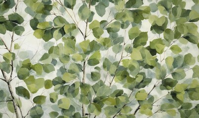  a painting of a tree with green leaves on a white background.  generative ai