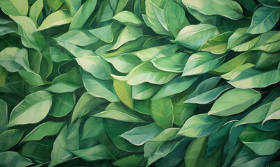  a painting of green leaves on a green background with a white border.  generative ai