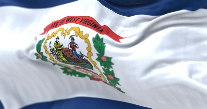 Close-up of West Virginia state flag waving in the wind