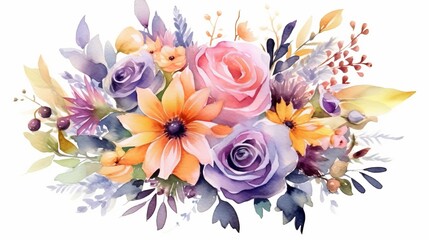 Watercolor lovely floral bouquet arrangement. AI generated