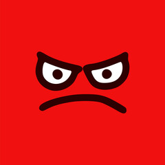 Evil emoticon in doodle style. Cartoon face expressions isolated on red background