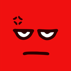 Angry emoticon in doodle style. Cartoon face expressions isolated on red background