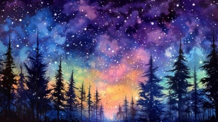 Watercolor mesmerizing night sky filled with stars. AI generated