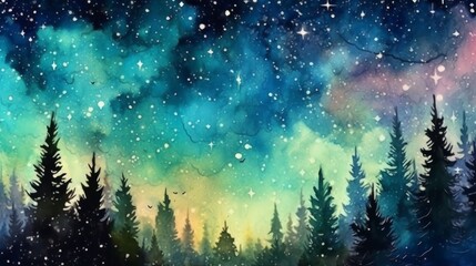 Fototapeta premium Watercolor mesmerizing night sky filled with stars. AI generated