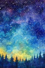 Fototapeta na wymiar Watercolor mesmerizing night sky filled with stars. AI generated