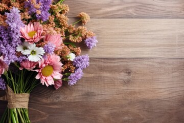 korean bouquet flower with wooden desk