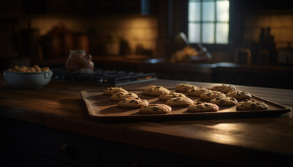 Homemade chocolate chip cookies baked in kitchen generated by AI
