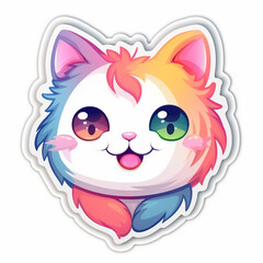 Illustration, AI generation. kawaii sticker. happy colorful cat.