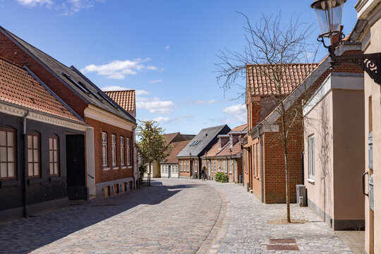 Happy walk through Varde city's old town on a great summer's day. West Jutland, Region Southern Denmark.