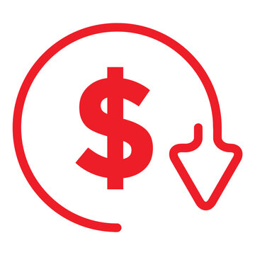 Cost reduction- decrease icon. Vector symbol image isolated on background stock illustration stock illustration
