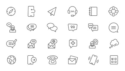 Customer service icon set. Containing customer satisfied, assistance, experience, feedback, operator and technical support icons. Line icon collection