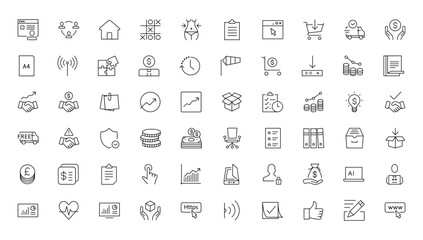 Set Vector Flat Line Icons Office and Business