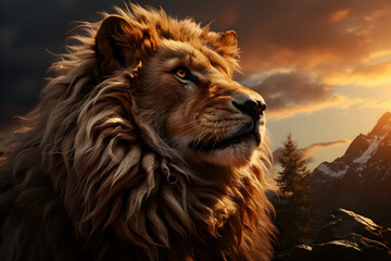 lion in the sunset