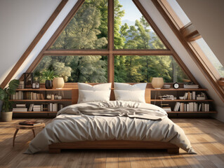 Cozy Colored Bedroom Interior Background , Mockups Design 3D, High-quality Mockups, Generative Ai