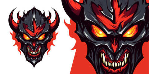 Dominating Red Devil Emblem: Captivating Vector Graphic for Dynamic Gaming and Sports Teams