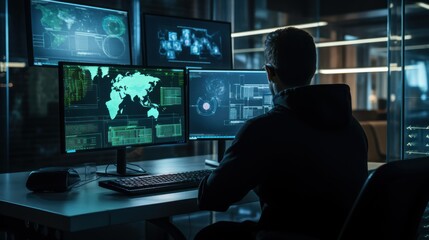 Network operations center with technicians monitoring network traffic, troubleshooting issues, and ensuring network performance