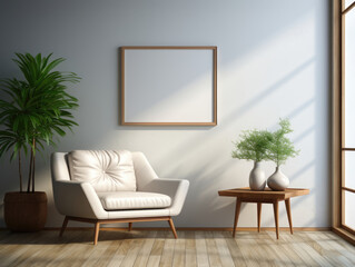 Mockup poster frame in modern Interior Background , Mockups Design 3D, High-quality Mockups, Generative Ai