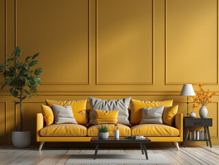 Modern Luxury Mustard Color Interior Background, Mockups Design 3D, High-quality Mockups, Generative Ai