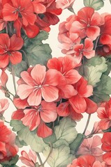 Geraniums Galore watercolor illustration. AI generated