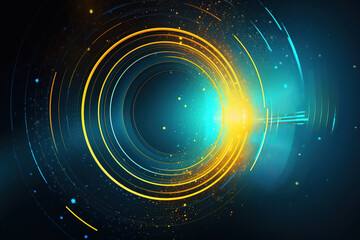 Blue and yellow abstract circular interface background. Generative AI