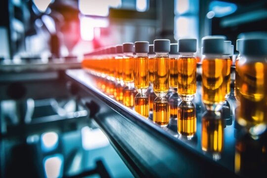 Medical vials Manufacturing on medicine production line