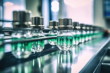Medical vials Manufacturing on medicine production line AI Generated