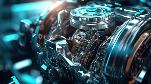 Close-up modern electric car engine