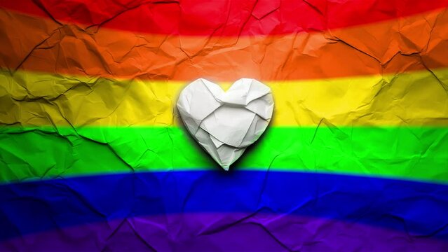 Rainbow Heart Grunge Crumpled Paper Stop Motion Animation Background Loop