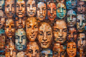 A collage of faces from diverse backgrounds. Generative AI