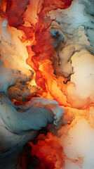 A close up of an abstract painting with orange and blue colors. Generative AI.