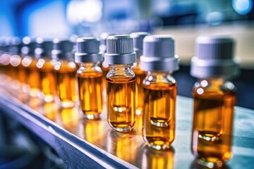Medical vials Manufacturing on medicine production line AI Generated