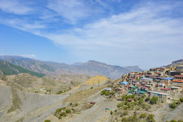 Travel through the mountainous regions of Dagestan on a sunny spring day