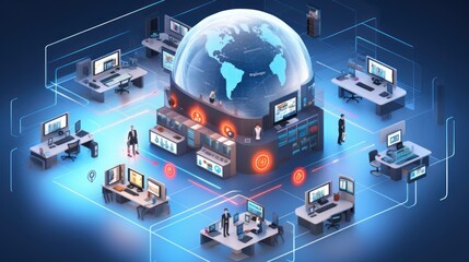 Fototapeta premium Illustrate a scene depicting robust network security measures, such as firewalls, intrusion detection systems, and encrypted communications