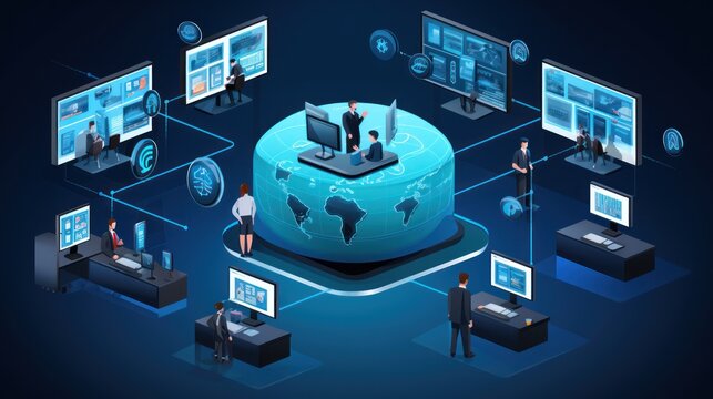 Illustrate a scene depicting robust network security measures, such as firewalls, intrusion detection systems, and encrypted communications