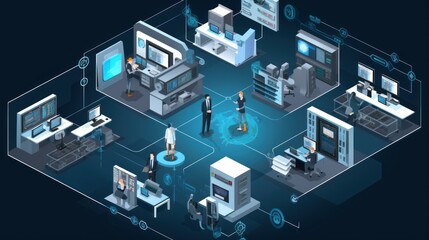 Illustrate a scene depicting robust network security measures, such as firewalls, intrusion detection systems, and encrypted communications