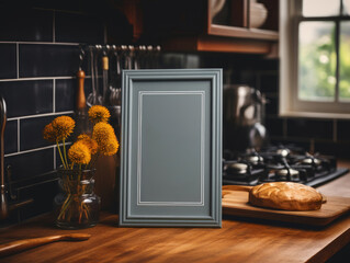 Mock up poster frame in kitchen interior , Mockups Design 3D, High-quality Mockups, Generative Ai