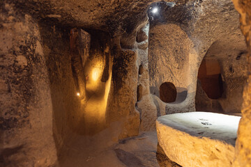 Derinkuyu underground city ancient cave in Cappadocia, Turkey, travel place of Goreme