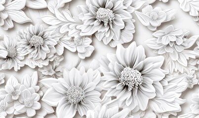  a bunch of white flowers on a white background with a lot of flowers on it's sides and a lot of leaves on the top of the petals.  generative ai