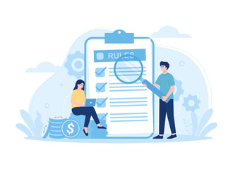 People selecting business rules flat illustration