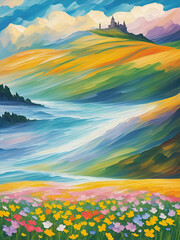 Fototapeta na wymiar Meadow flowers landscape. AI genrated illustration