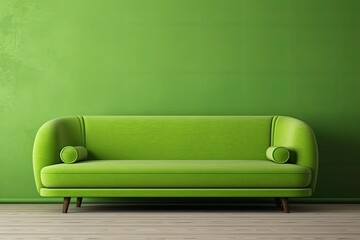 modern living room featuring a green couch against a green accent wall
