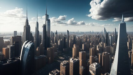 City skyline of modern metropolis. Created with generative AI.
