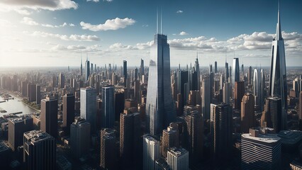City skyline of modern metropolis. Created with generative AI.