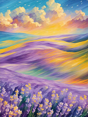 Fototapeta na wymiar Lavender field landscape. AI generated illustration