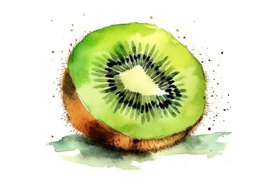 drawings of tropical kiwi with watercolours. oil painting, tshirt, sublimation printing. Watercolour Paint. Generative AI